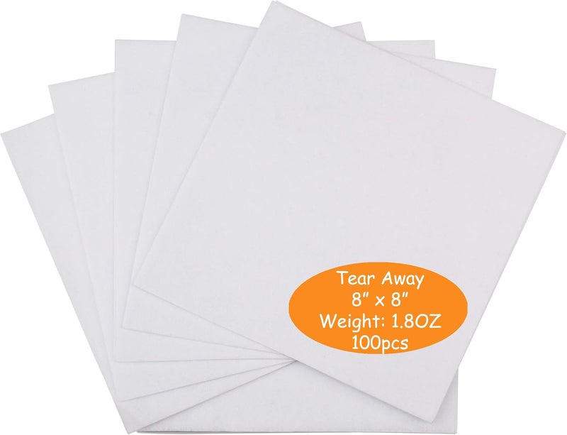 simthread Tear Away Machine Embroidery Stabilizer Backing - 1.8 Ounces Medium Weight 8" x 8" 100pcs / Pack, Precut Sheets for 4x4 and 6x6 Machine Embroidery Hoops - Image 2